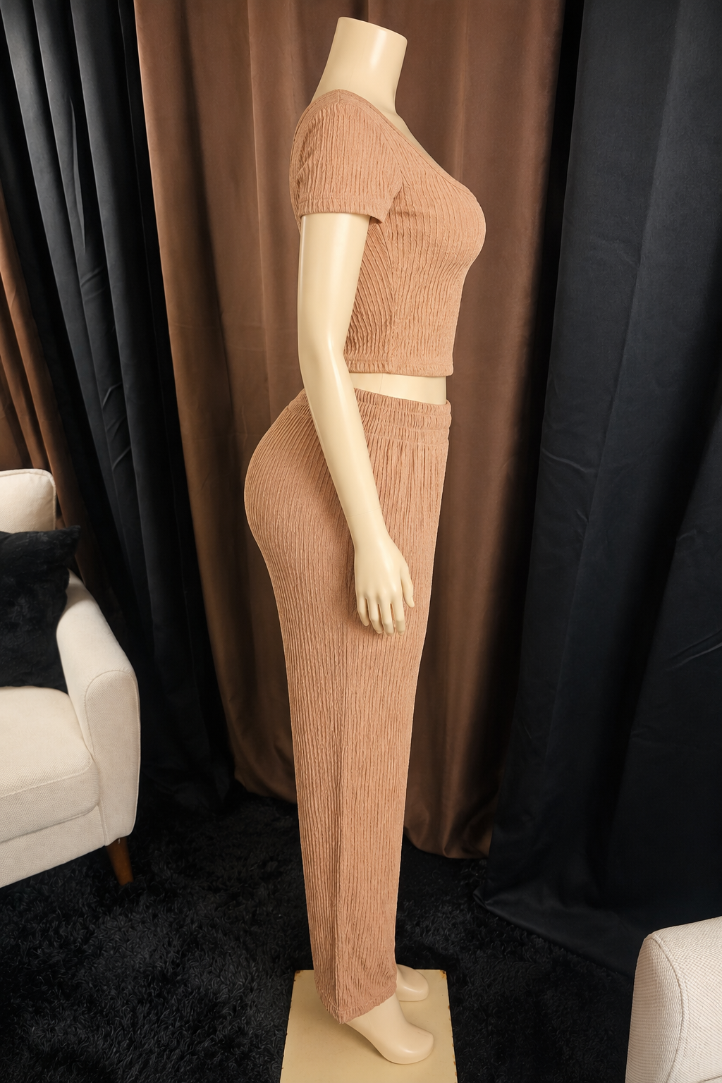 Milonni Crinkled Two-Piece Pant Set