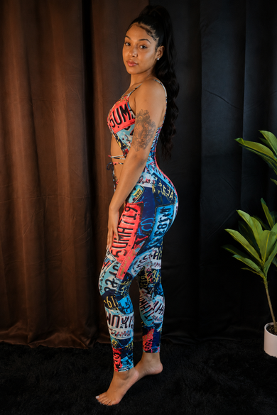 On The Road License Plate Print Cutout Jumpsuit