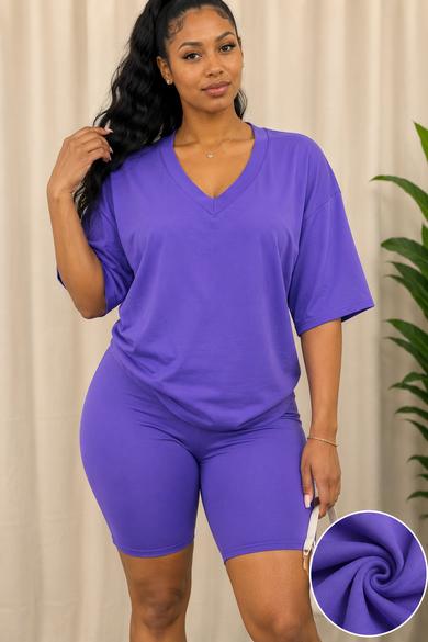 Chill Kinda Day V-Neck Biker Short Set