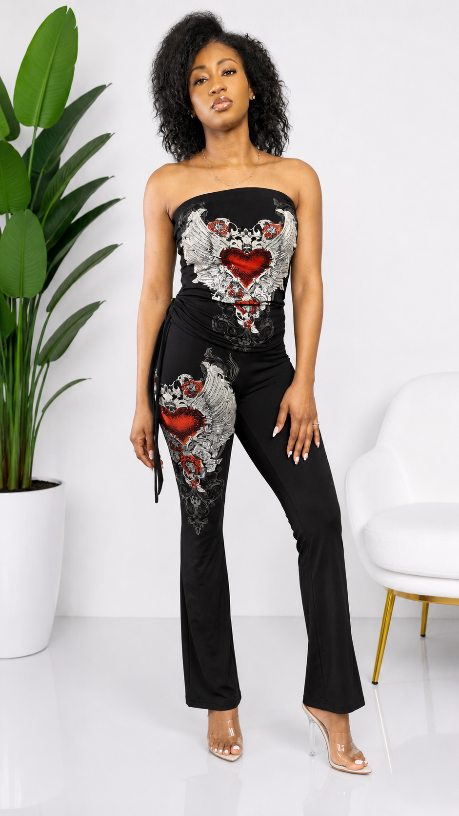 Angel Winged Heart Tube Top & Flared Pant Set