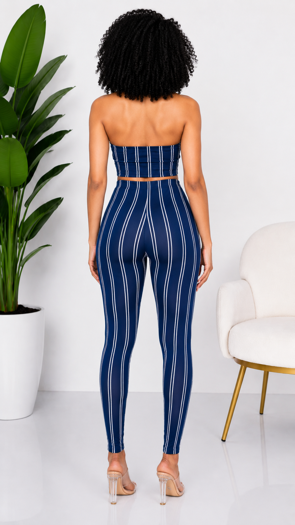 Plus Size Vertical Stripe Crop Top & Pant Set
