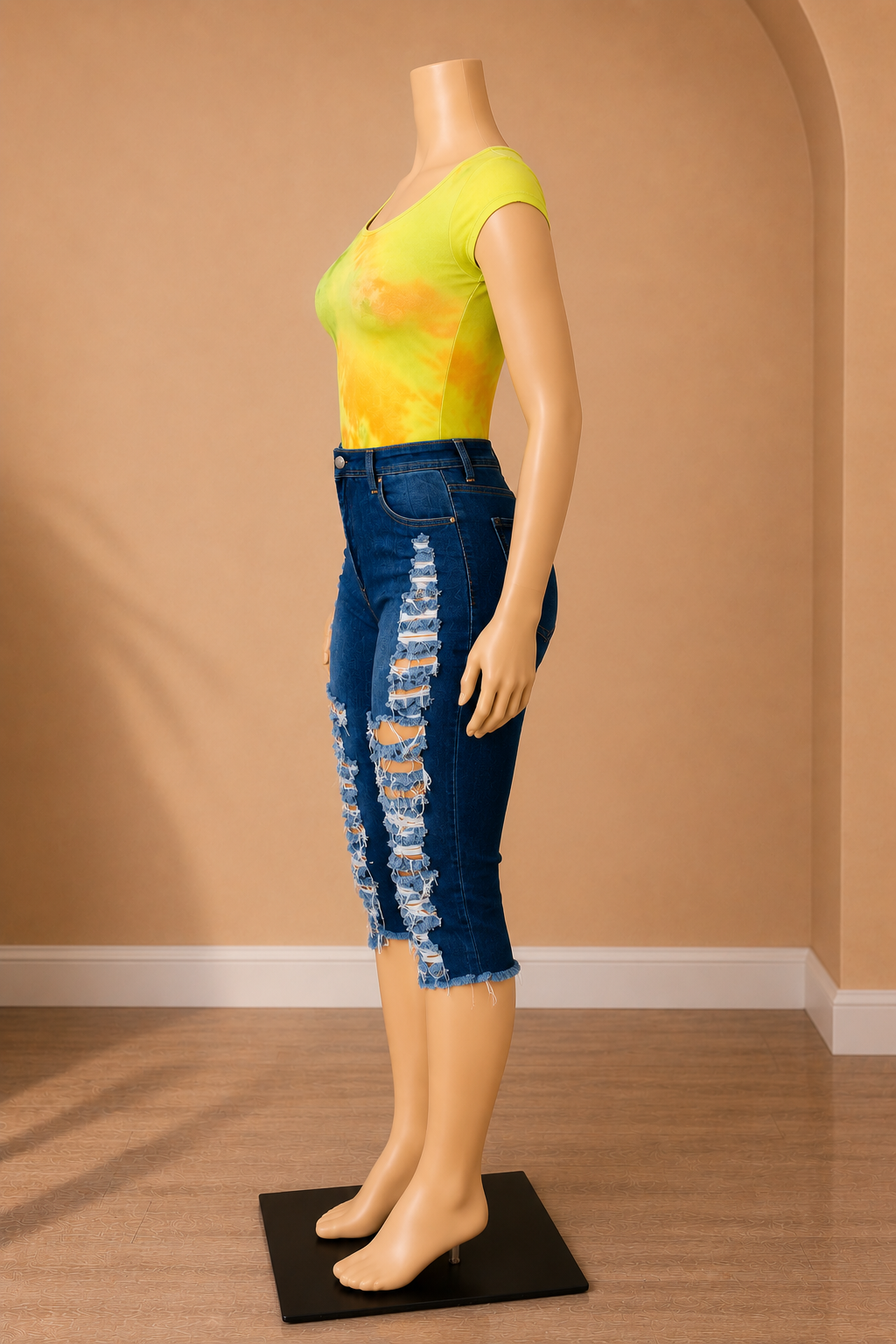 Curve Appeal Distressed Denim Shorts Secondary image