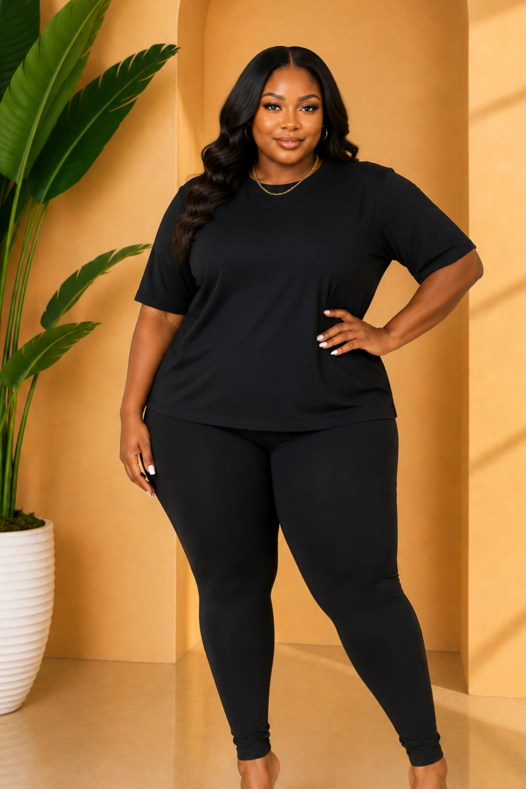 Homebody Bae Round Neck Leggings Set