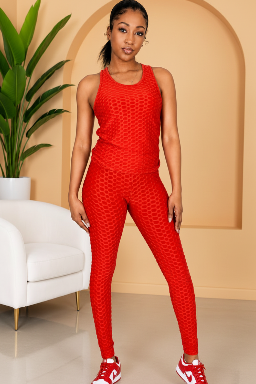Sculpt Texture Honeycomb Waffle Tank & Legging Set