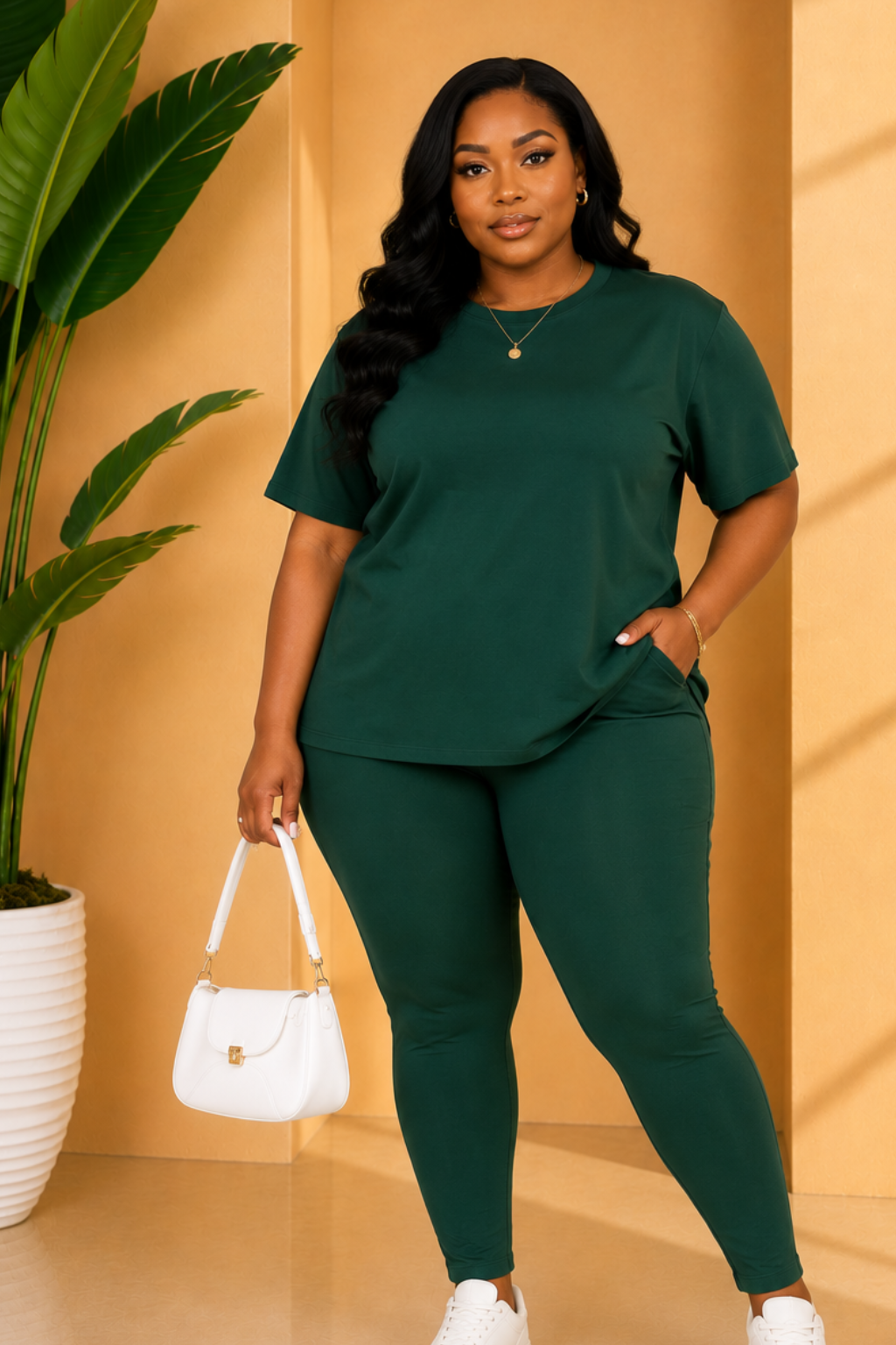 Homebody Bae Round Neck Leggings Set