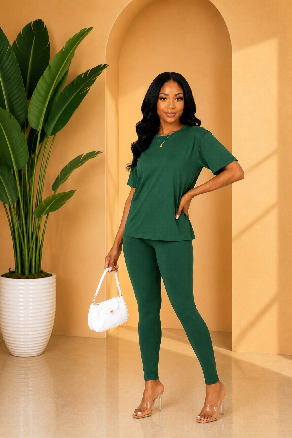 Homebody Bae Round Neck Leggings Set