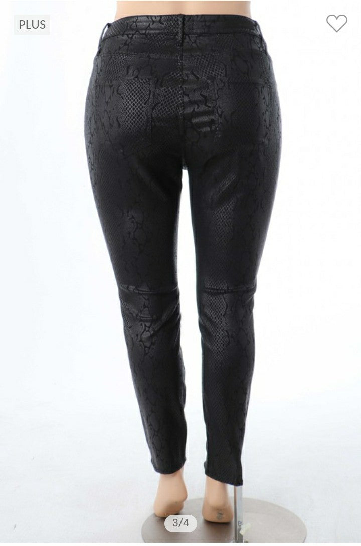 Viper Embossed Coated Skinny Pants - Black