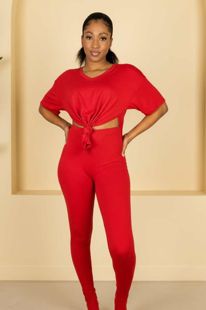 Slit Tunic Top & Leggings Two-Piece Set