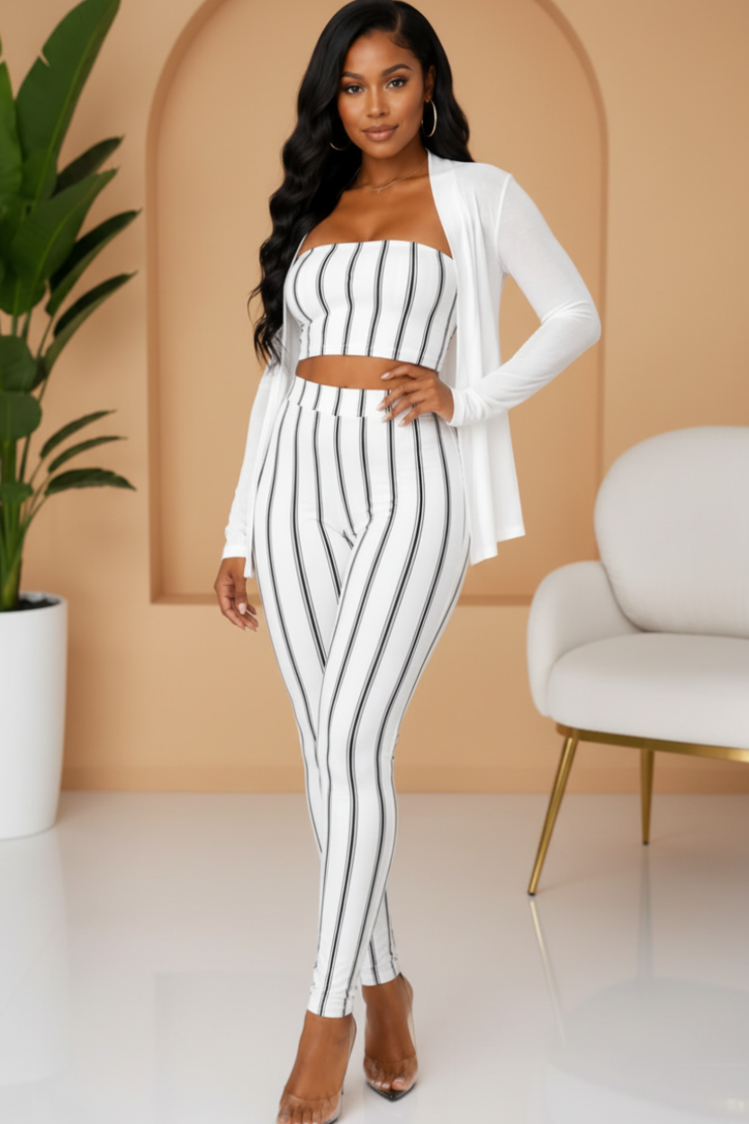 Plus Size Vertical Stripe Crop Top & Pant Set