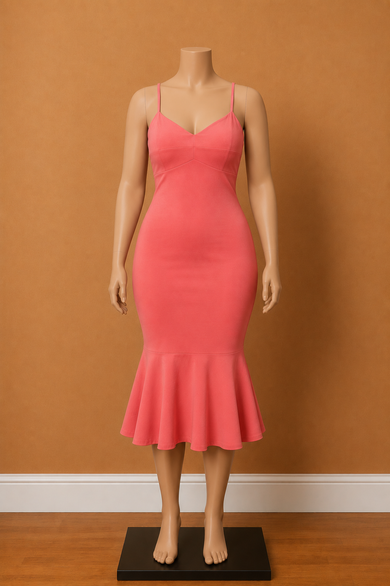 Hourglass Flounce Mermaid Midi Dress - Coral