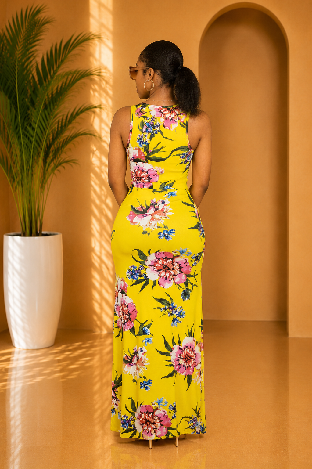 Golden Bloom Floral Maxi Dress