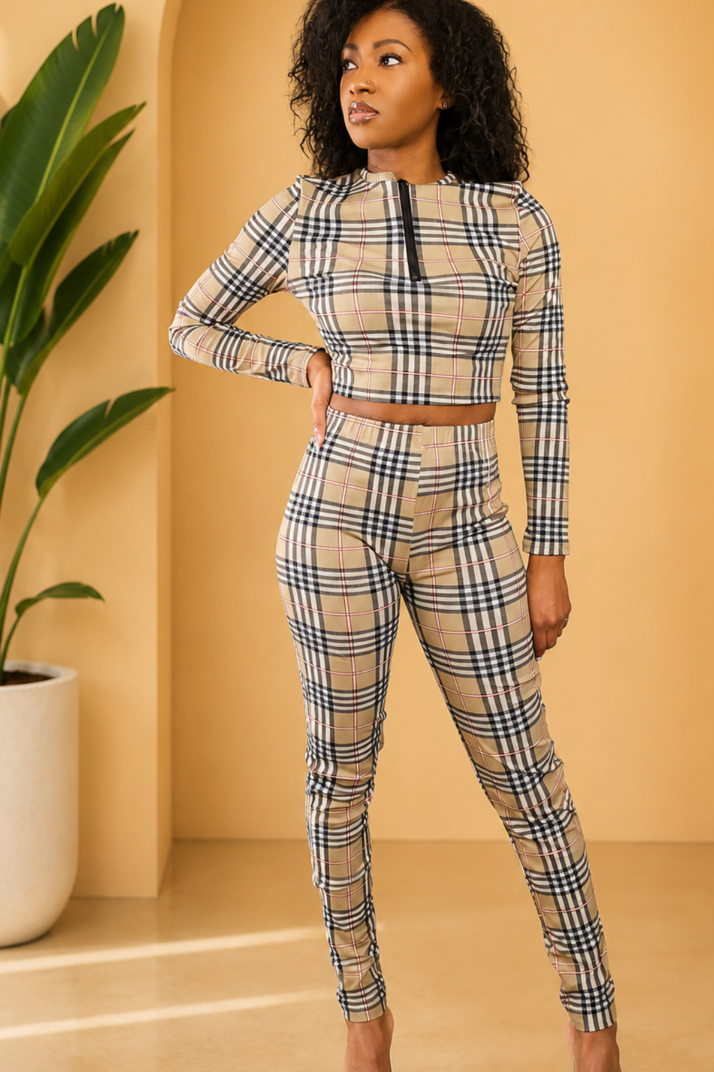 Plaid 2-Piece Crop Top & Leggings Set
