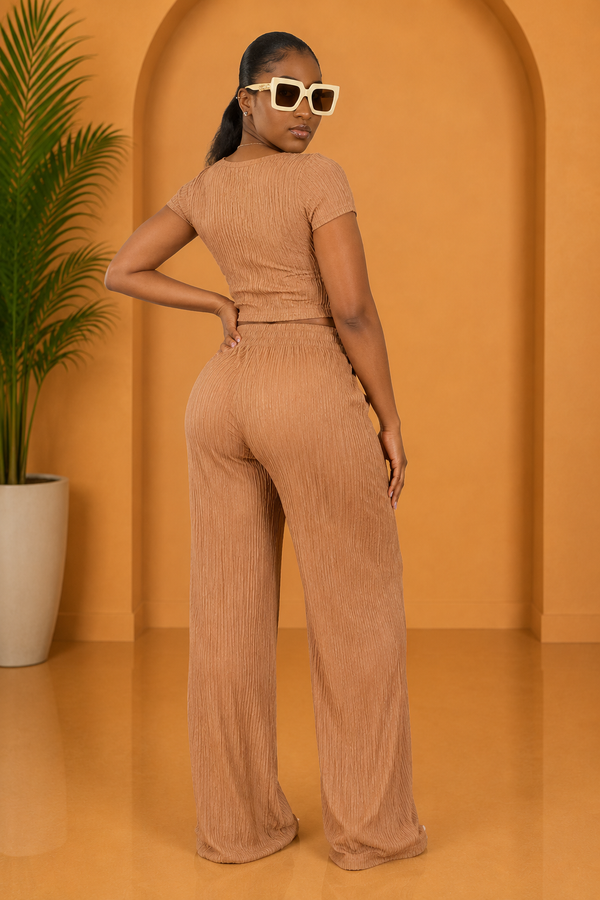 Milonni Crinkled Two-Piece Pant Set