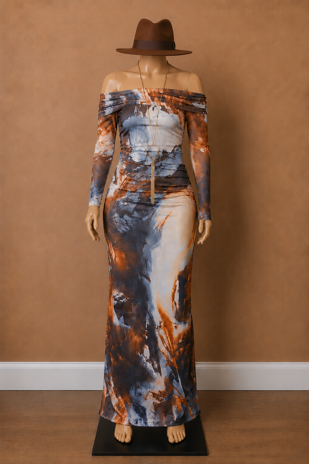 Earthbound Off-The-Shoulder Pencil Maxi Dress