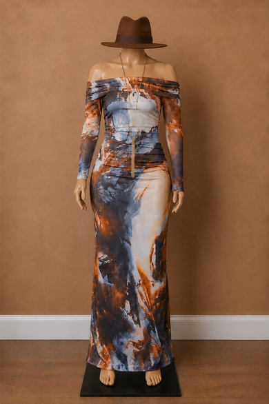 Earthbound Off-The-Shoulder Pencil Maxi Dress