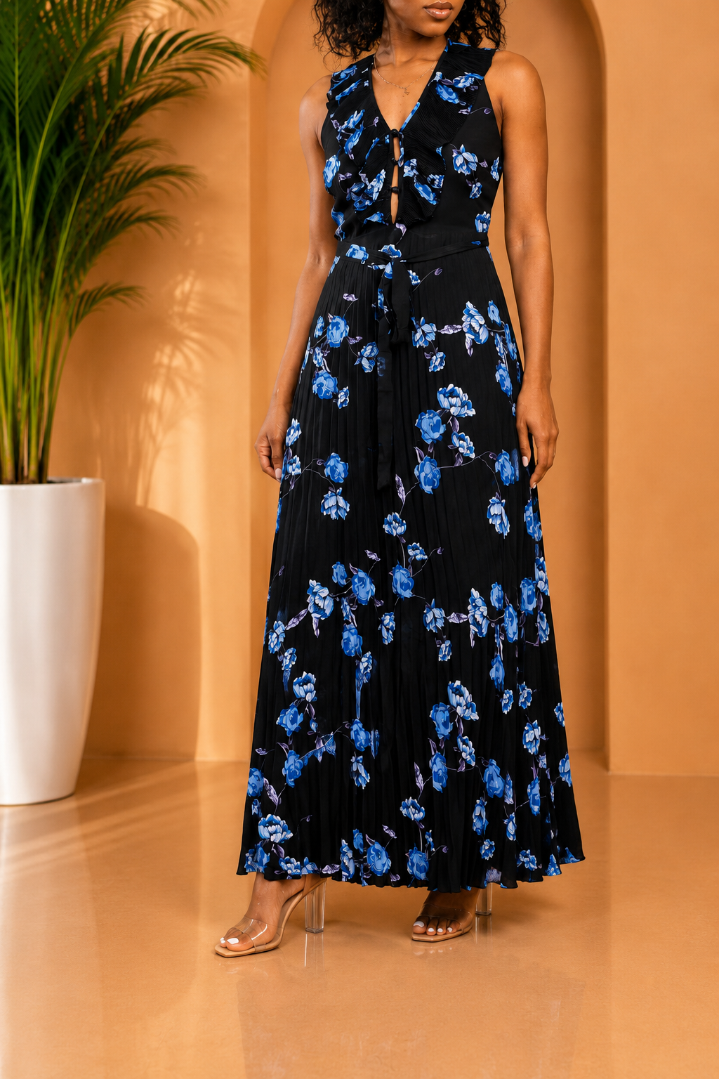Twilight Bloom Pleated Maxi