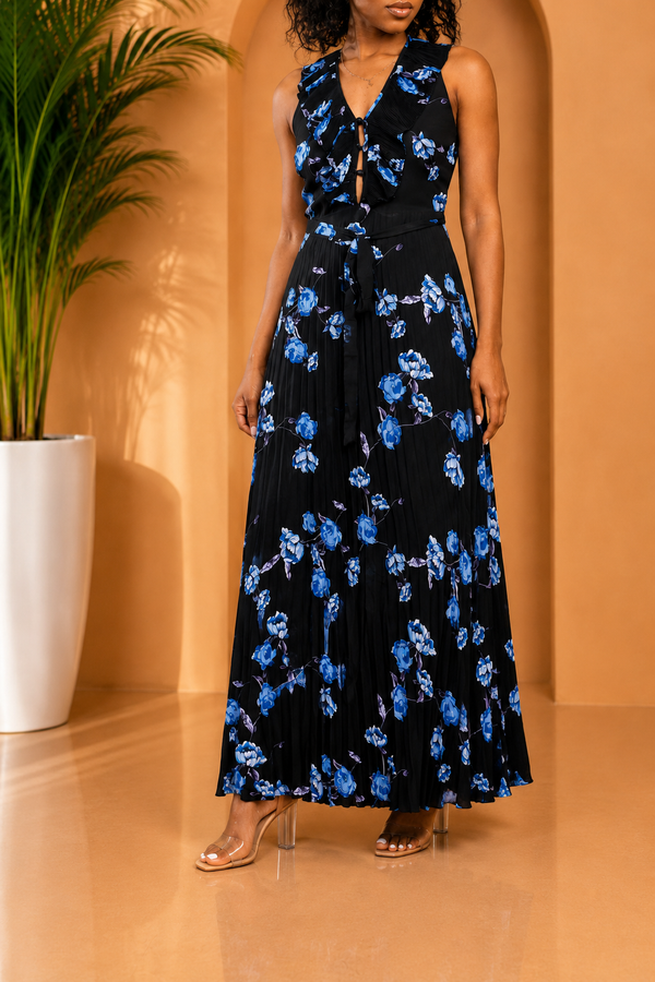 Twilight Bloom Pleated Maxi