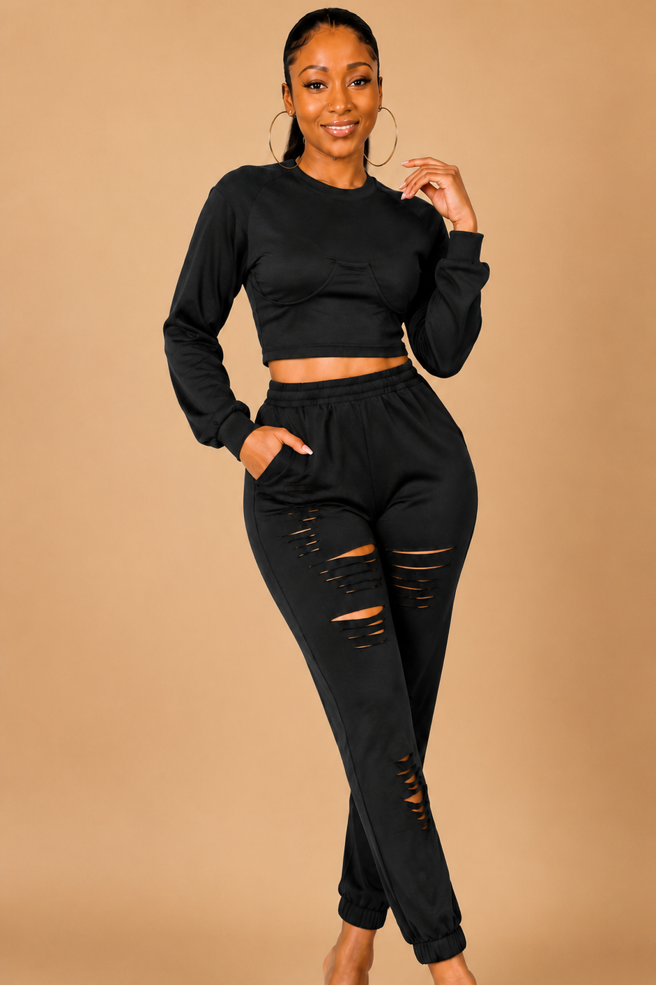 Midnight Rebel Distressed Two-Piece Set Main image