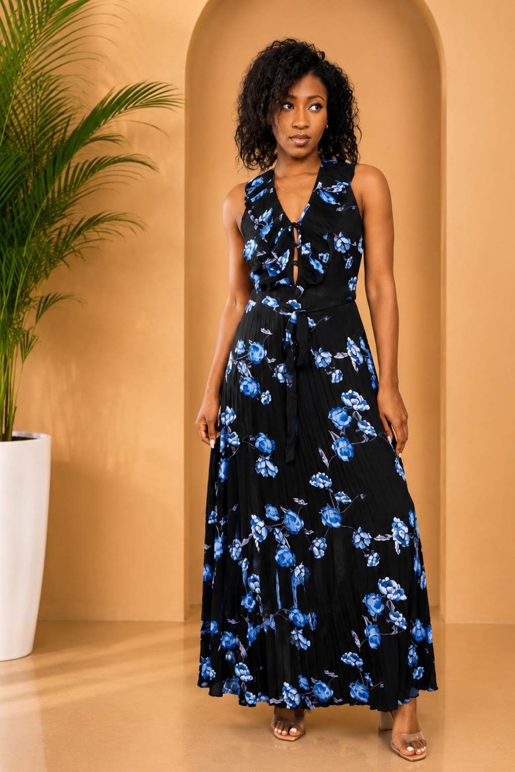 Twilight Bloom Pleated Maxi