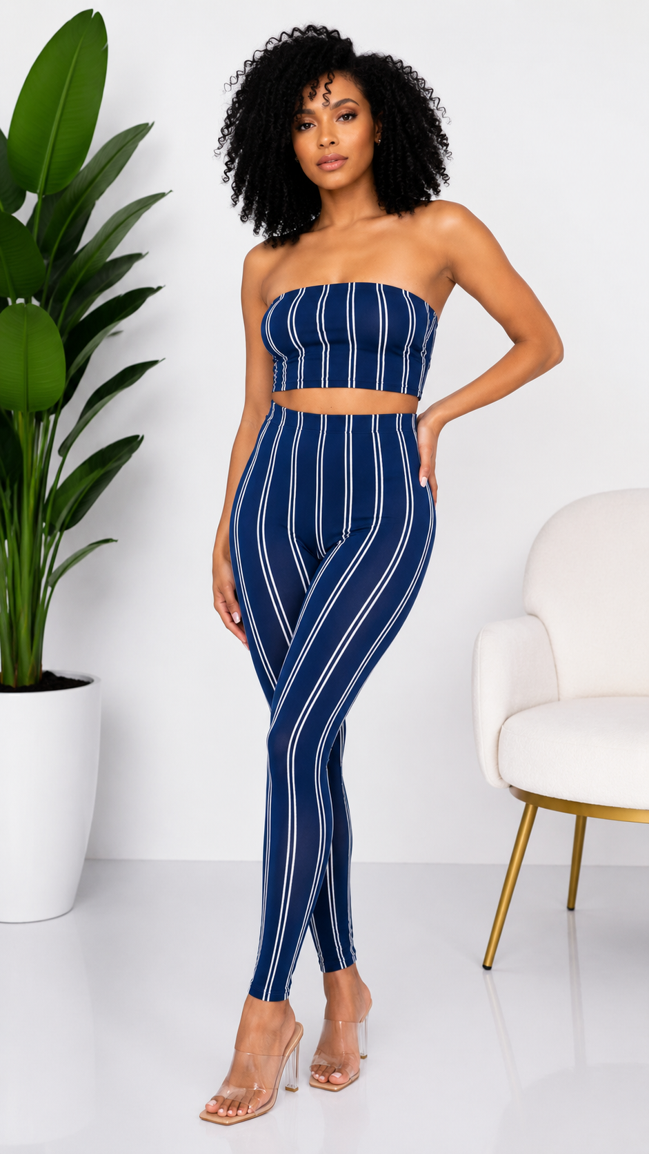 Plus Size Vertical Stripe Crop Top & Pant Set
