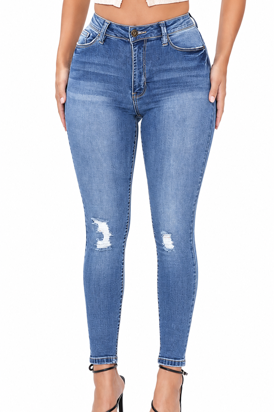 High-Rise Medium Wash Distressed Skinny Jeans Main image