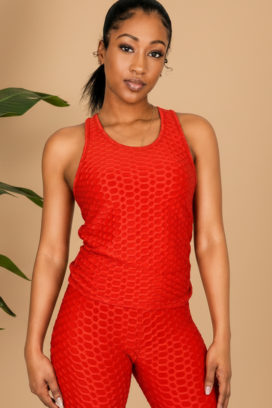 Sculpt Texture Honeycomb Waffle Tank & Legging Set
