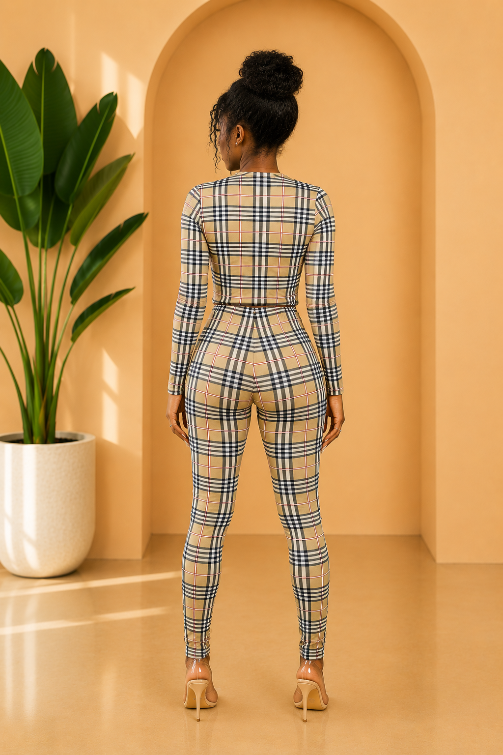 Plaid 2-Piece Crop Top & Leggings Set