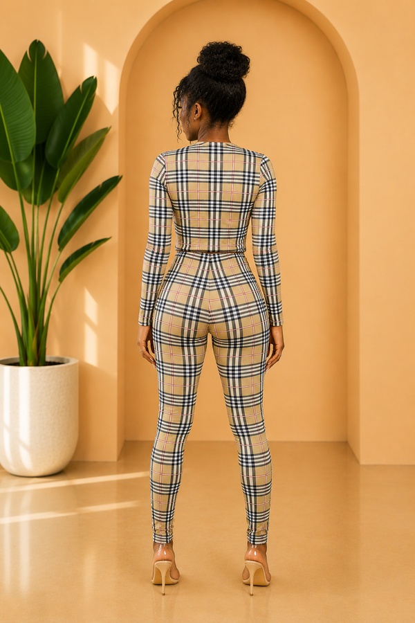 Plaid 2-Piece Crop Top & Leggings Set