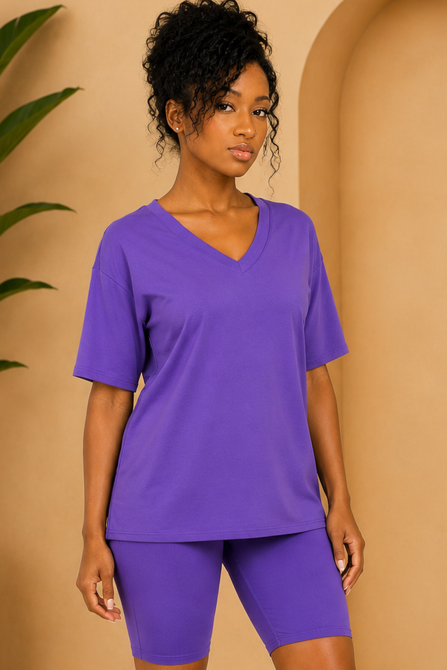 Chill Kinda Day V-Neck Biker Short Set