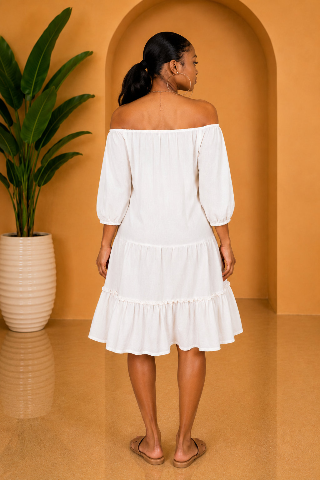 Coconut Cream Off-The-Shoulder Mini Dress