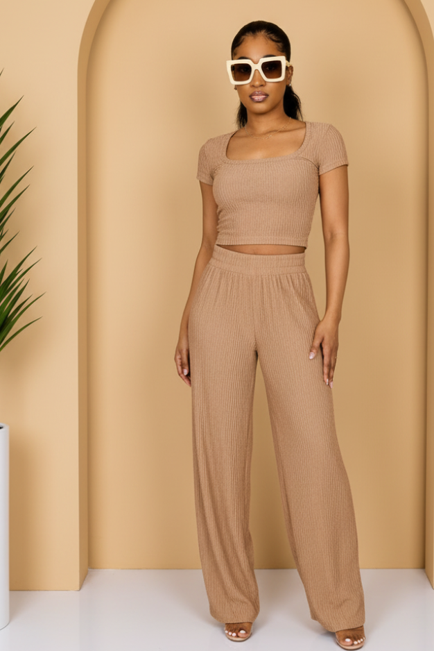 Milonni Crinkled Two-Piece Pant Set