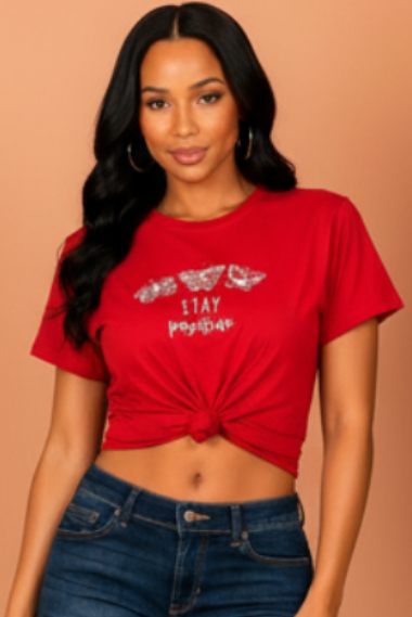 Stay Positive Butterfly Graphic Tee - Red Main image